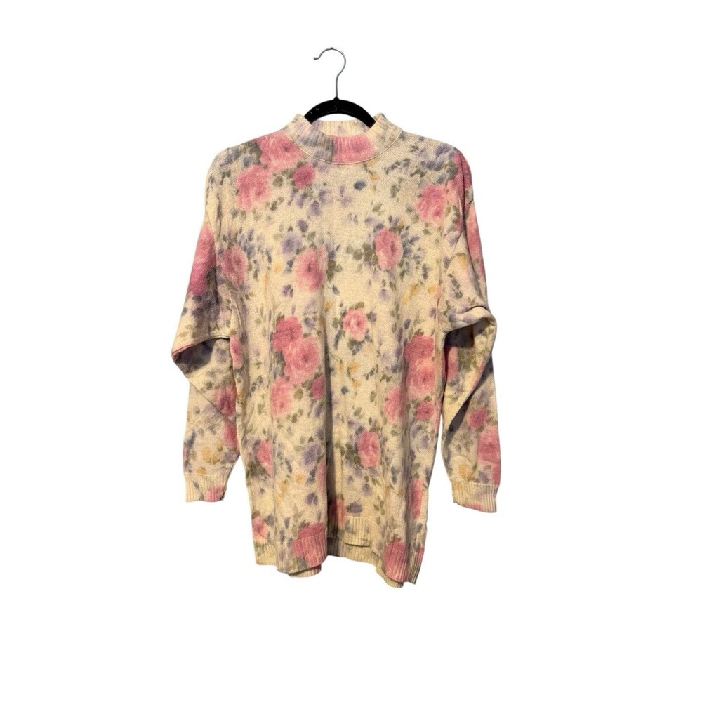 Jay Jacobs Lambswool Angora Sweater Size L Vintage Floral Tunic Length Italy